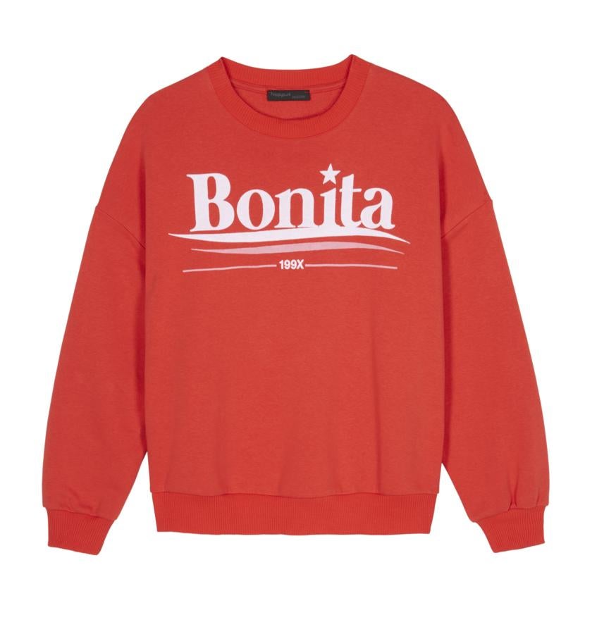 Sudadera Bonita en color 'living coral' de Find (30 euros en Amazon).
