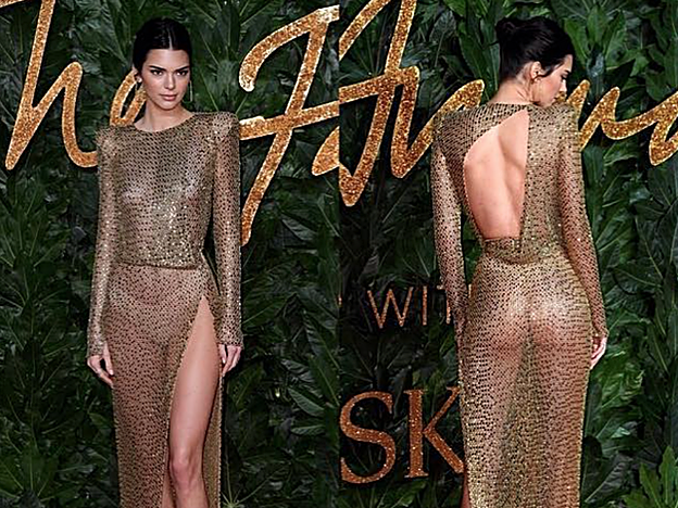Kendall Jenner con un "supernaked dress" en los British Fashion Awards.