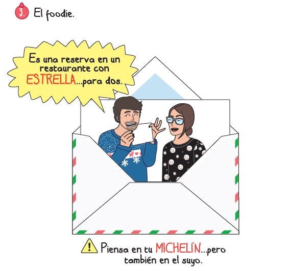 También hay regaladores ego... de ególatras. Ya sabes, regalos que en realidad te gustaría hacerte a ti mismo. Algunos pueden ser muy explícitos: por ejemplo, si le regalas a tu novio un vestido de tu talla, o si él te regala a ti una maquinilla de barba con cinco cabezales, igual os habéis pasado de la raya. Pero hay otros auto-regalos mucho más sutiles. Pasa con los libros, que “misteriosamente” terminan en tu mesilla de noche y no en la suya; con la música, con los viajes y, por supuesto, con los restaurantes. Regalar comida y bebida es, en cualquier caso, una idea magnífica. Todo para dos, por supuesto. Así, lo peor que te puede pasar es que al otro no le guste el menú y tengas que comer por dos. O que no le guste la botella de vino y acabes con una resaca al cuadrado.