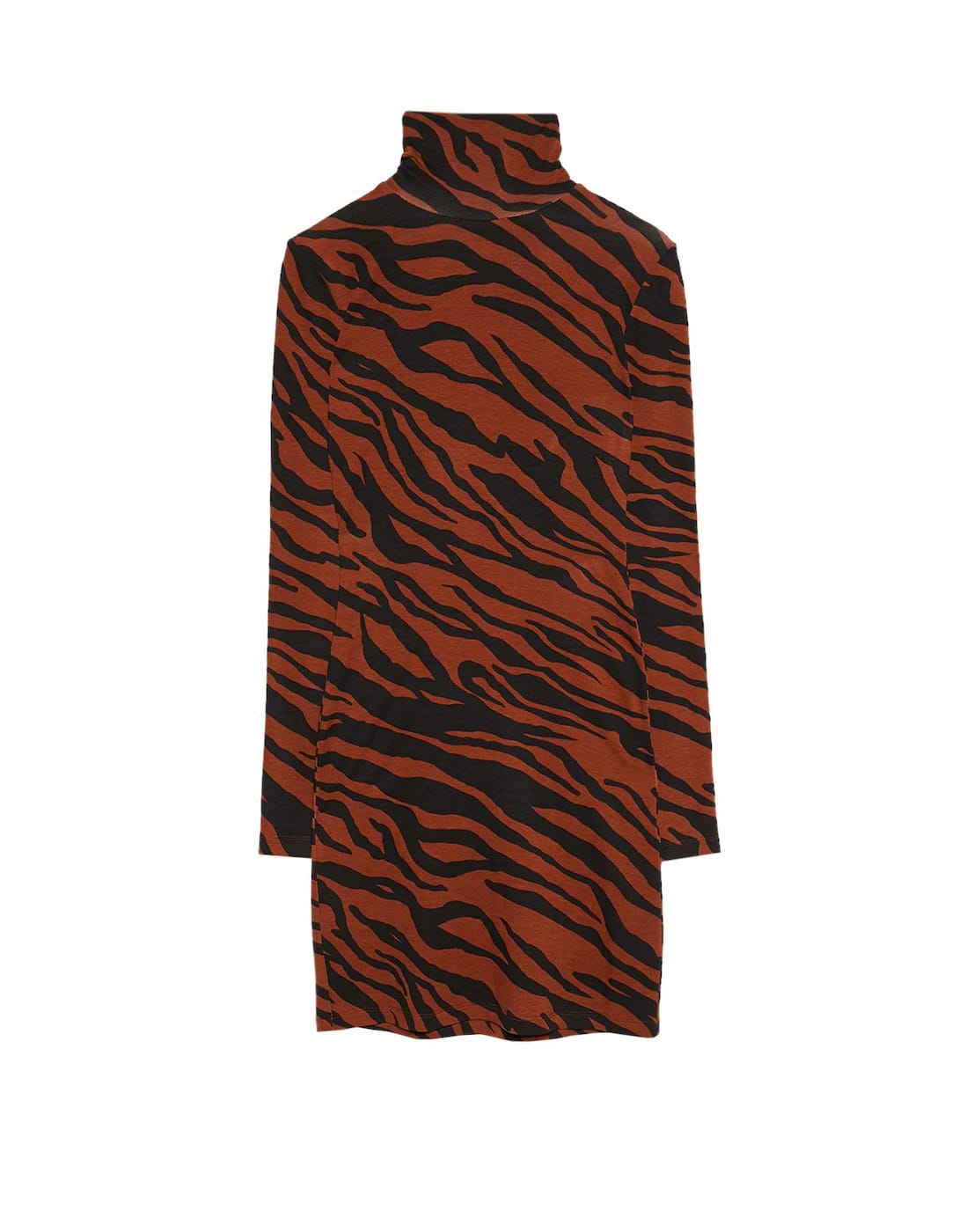 Vestido con cuello cisne y estampado animal de Stradivarius: 17,99 euros.