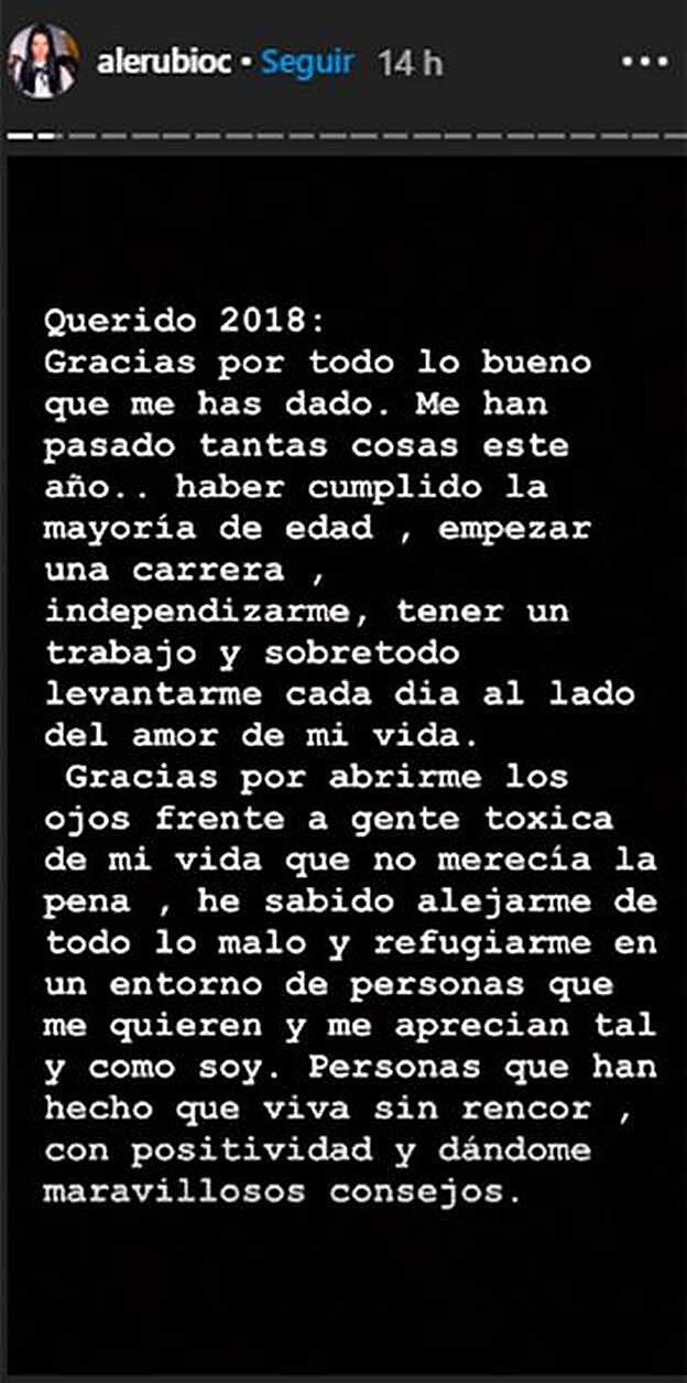 Este es el primero de los tres 'stories' que ha compartido Alejandra Rubio resumiendo su año.
