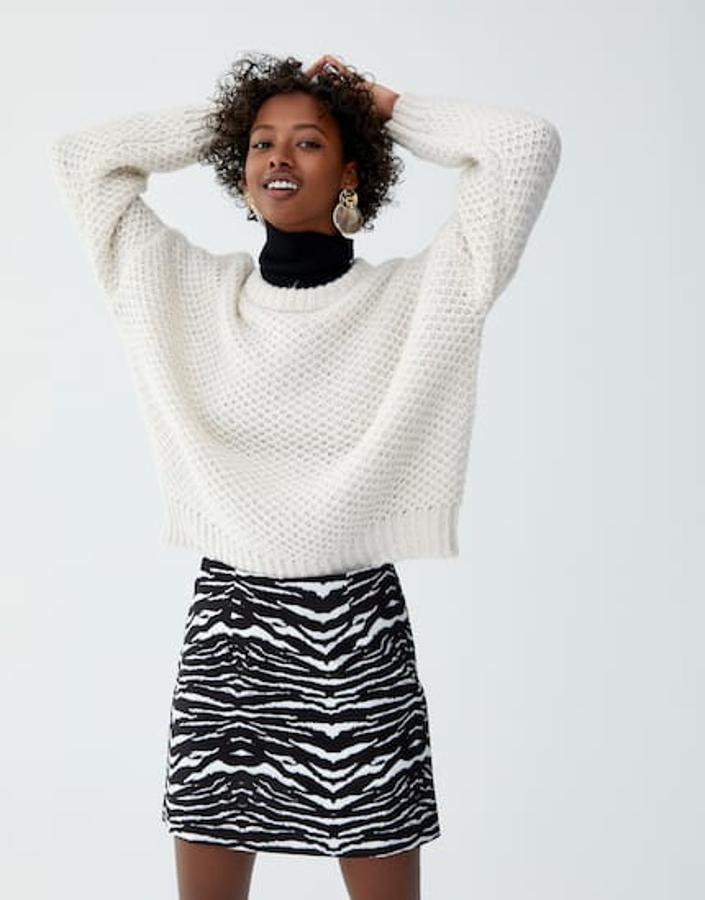 Minifalda con estampado de cebra, 9,99 euros.
