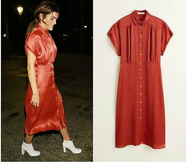 Amaia con el vestido de raso de Mango, ahora rebajado.