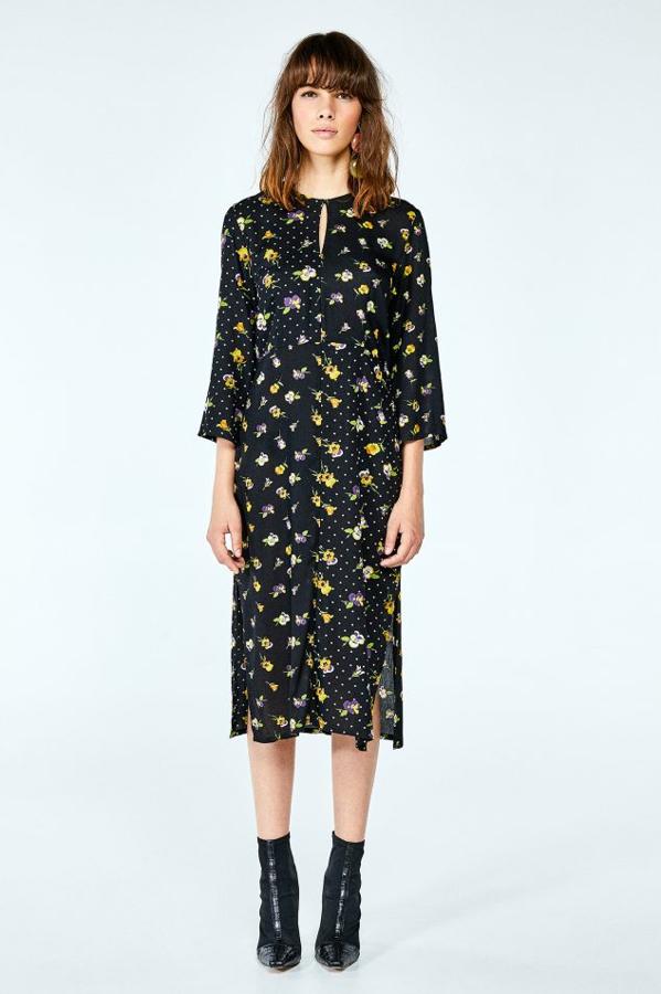 Vestido midi con un "patchwork" de estampados de flores, aberturas y manga francesa (15,99 euros).