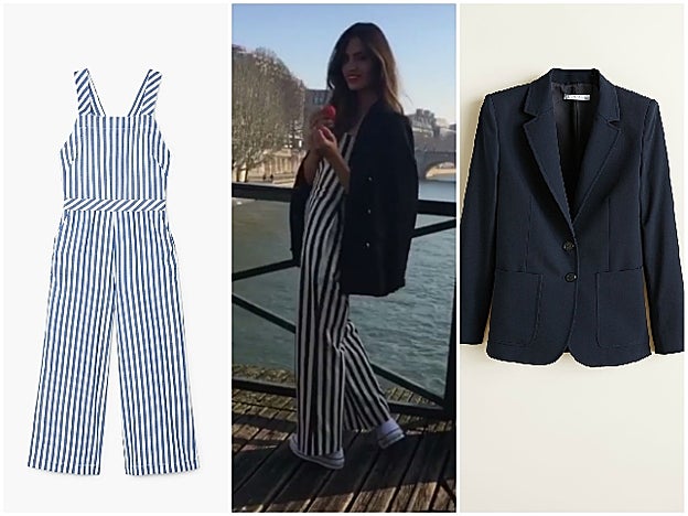 Hemos copiado el look de Sara Carbonero con mono de las rebajas de Mango (de 39.99 a 15.99 euros) y blazer (de 49.99 a 29.99 euros).
