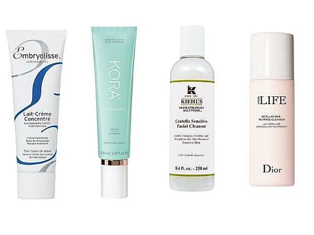 Lait-Crème Concentré de Embryolisse (19,50 euros). Limpiadora suave para Piel Sensible de Kora Organics (30 euros). En Douglas. Centella Sensitive Facial Cleanser de Kiehl's (30 euros). Hydra Life Micellar Milk de Dior (36 euros).