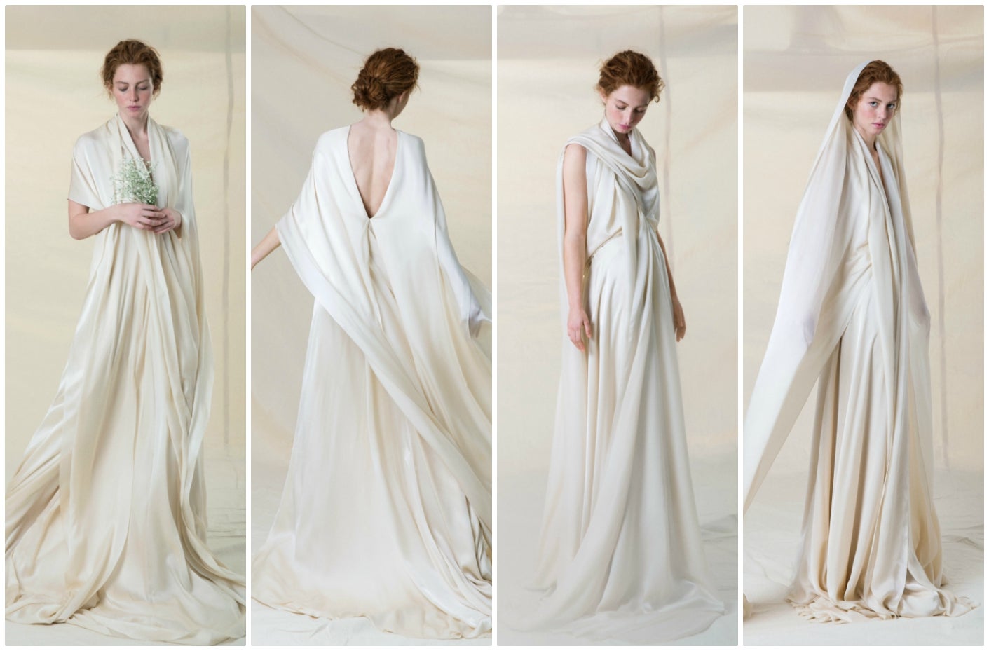 El vestido Lirio de Cortana está formado por tres capas que pueden ir colocándose en diferentes posiciones, creando looks distintos para cada momento de la boda de Xisca Perelló y Rafa Nadal.