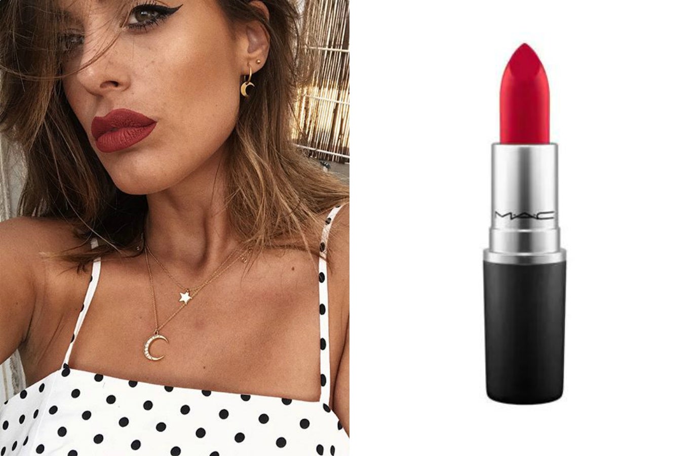 Mil y una son las veces que Dulceida se ha declarado fan de los labios rojos intensos, y en concreto del Retro Mate Lipstick de MAC. (19,50 euros). Aunque está claro que su favorito es el que ella misma creó para la misma línea de cosméticos pero la mala noticia es que está agotado. Este es el que más se asemeja.