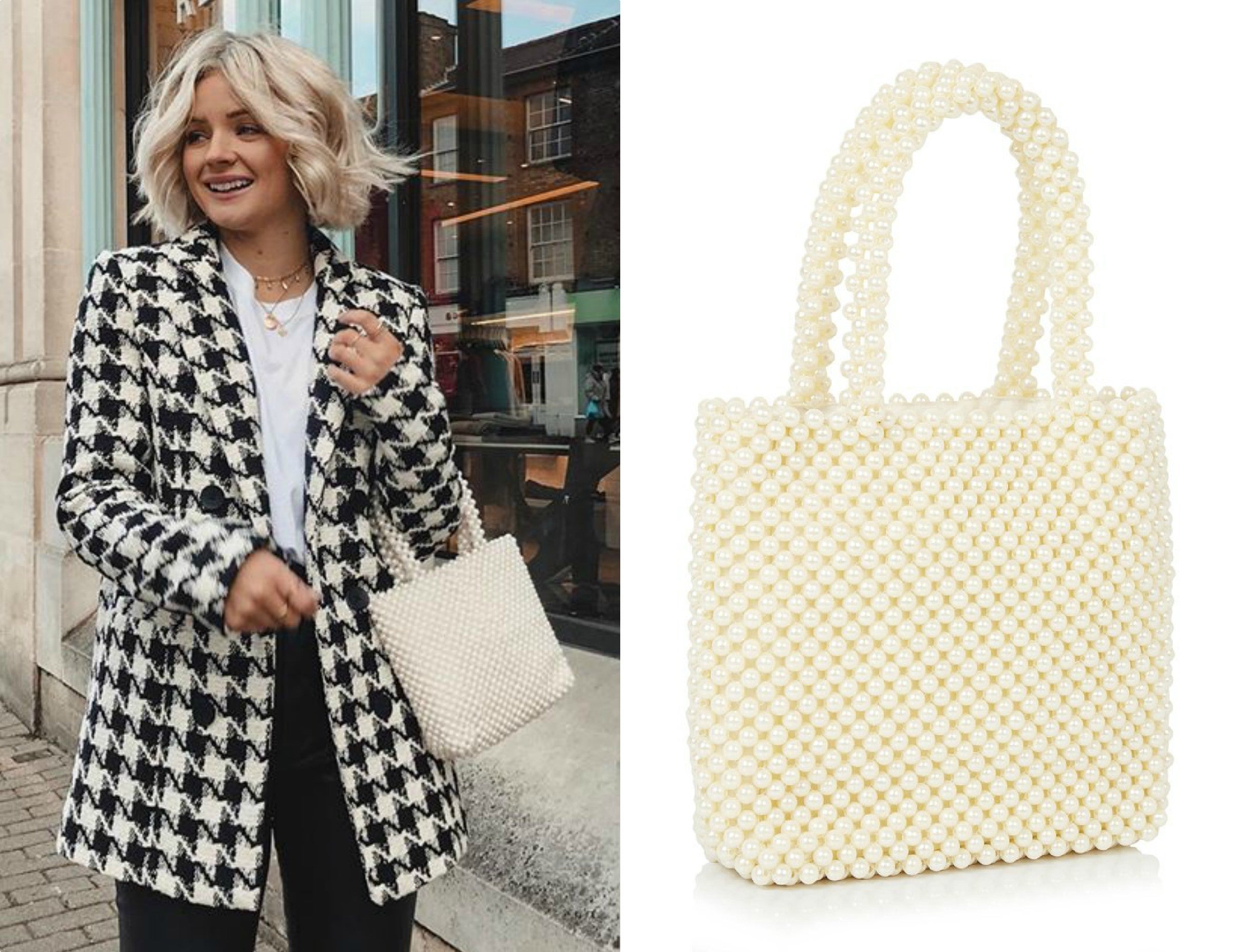 Los bolsos de abalorios se pusieron de moda la temporada pasada y desde entonces hay influencers que no han podido separarse de ellos y no nos extraña, este look es muy top. Bolso de la firma londinense Skinny Dip. (Unos 34 euros).