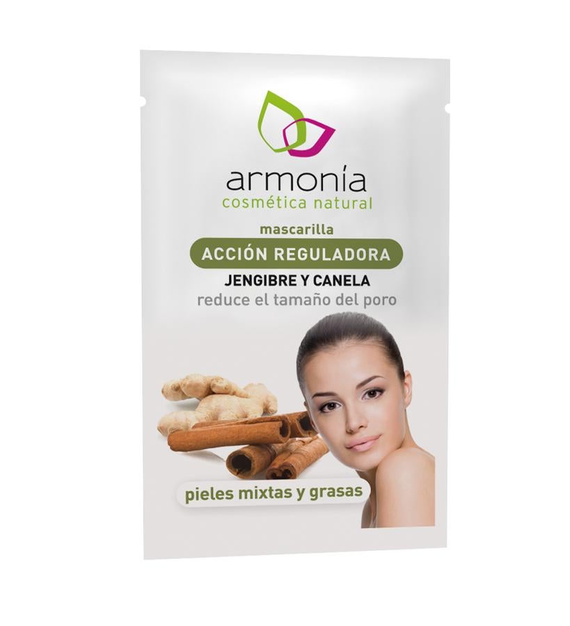 La Mascarilla de Acción Reguladora de Jengibre y Canela de Armonía Cosmética Natural contiene, además de ácido salicílico, extracto de pepino y un complejo anti-grasa (1,70 €).