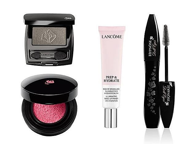 Cushion Blush Subtil, Ombre Hypnôse Mono, Prep & Hydrate, Hypnôse Drama; todos de Lancôme.