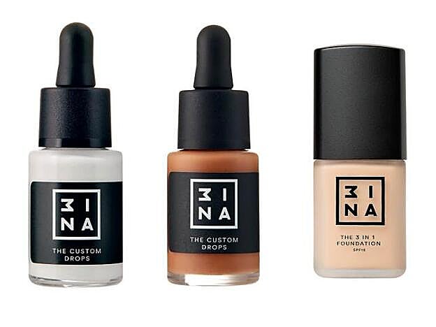 The 3 en 1 Foundation (19,95 €) se puede ajustar en tonalidad con The Custom Drops (12,95 €) según la estación del año. Todo de de 3INA.