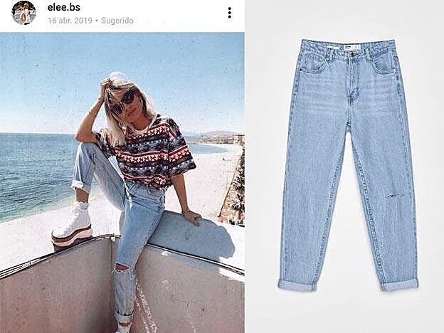Jeans mom fit con tiro alto y efecto lavado de Bershka, 19,99 euros.