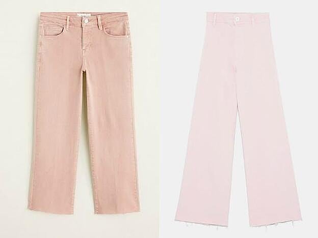 1. Jeans crop Audrey de Mango. (29,99 euros). 2. Jean Marine Straight in Pink de Zara. (29,95 euros).