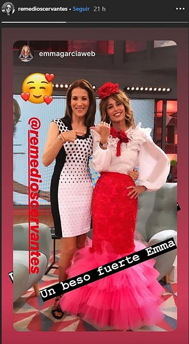 Pantallazo del 'stories' de Emma García tras la visita de Remedios Cervantes a 'Viva la vida'.