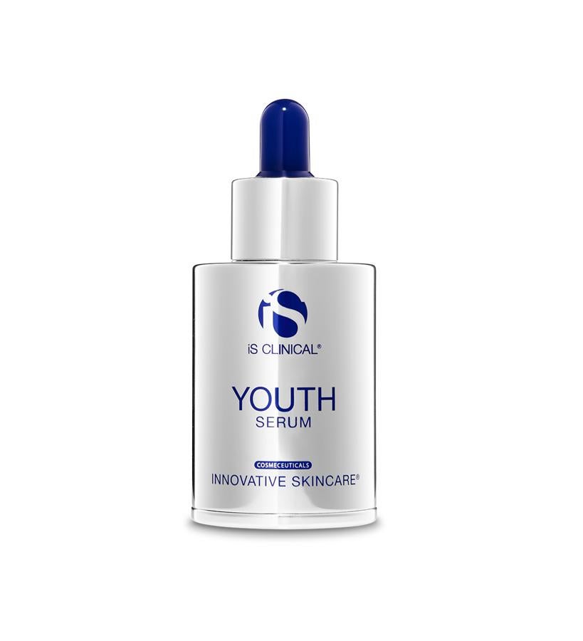 Está formulado con potentes activos botánicos que mezclan factores de crecimiento de grado farmacéutico con antioxidantes, proteínas inteligentes y Extremozyme para un tratamiento completamente seguro y multifunción. Tersa y reafirma de inmediato y reestructura y reduce las arrugas a largo plazo.  Youth Serum de iS Clinical  (198 €).