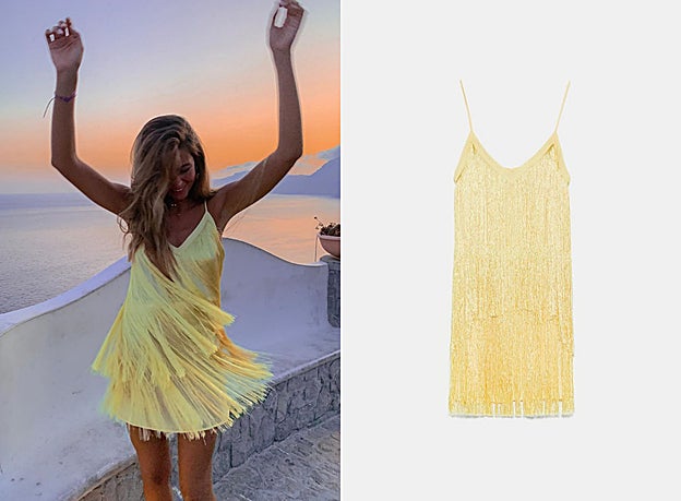 Aretha con el vestido de flecos de Zara.