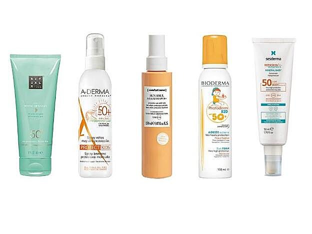 6. The Ritual of Karma Sun Protection Lotion Kids SPF50+ de Rituals (15,50 euros). 7. Protect Kids Spray Niños SPF50+ de A-Derma (23,30 euros). 8. Sun Soul Milk Kids SPF50+ de Confort Zone (41,14 euros). 9. Photoderm Kid Mousse SPF50+ de Bioderma (19,95 euros) 10. REPASKIN Pediatrics Mineral Baby SPF50+ de Sesderma (22,95 euros).
