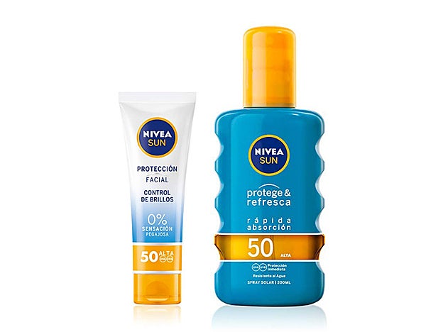 rotección Facial Control de Brillos FP50 y Protege & Refresca Spray Solar FP50 de Nivea Sun.