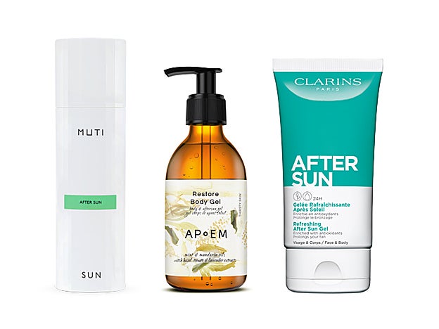 After Sun de Muti (33,50 €). Restore Body Gel de Apoem (35 €). Gelée Rafraîchissante Après Soleil de Clarins (29,50 €).