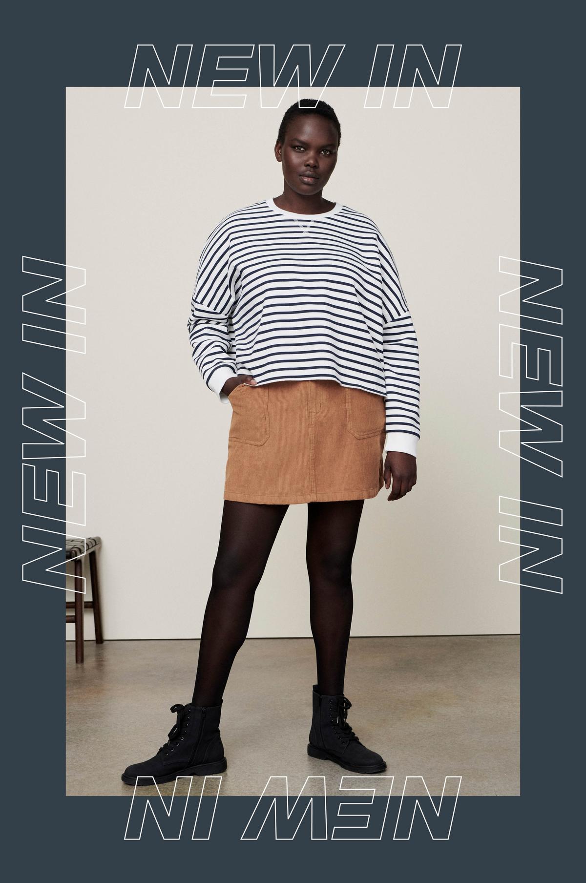 Top a rayas: 6 euros. Falda de pana: 13 euros. Todo de Primark