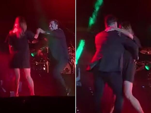 Yana Olina y David Bustamante bailando sobre el escenario en La Roda.