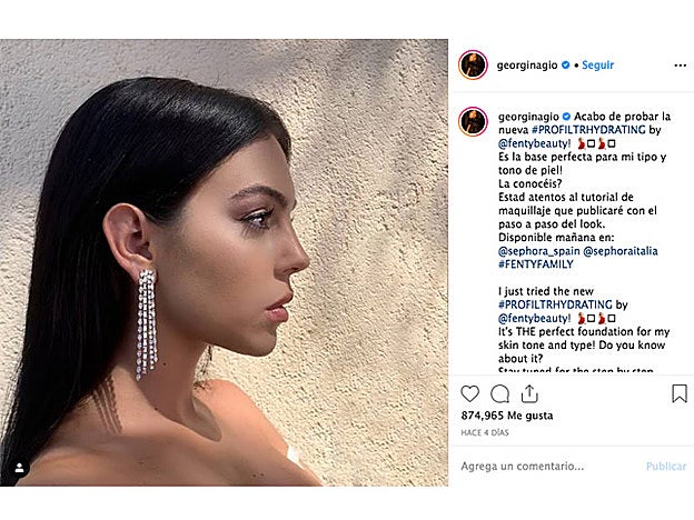 Georgina ha declarado en su Instagram que Pro Filt'r Hydrating Longwear Foundation es la base de maquillaje perfecta para su piel.