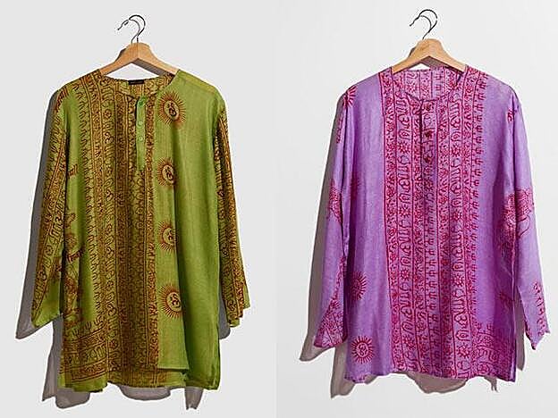 Kurta en color pistacho, 35 euros / Kurta en color lavanda, 35 euros.