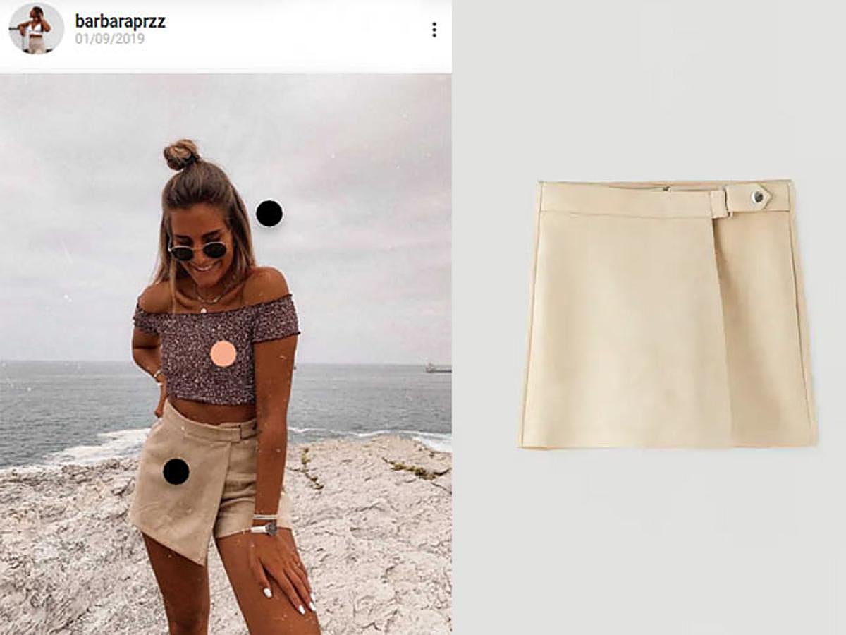 Falda pantalón de antelina con detalle de cinturón y botón automático en el lateral,  17,99 euros .