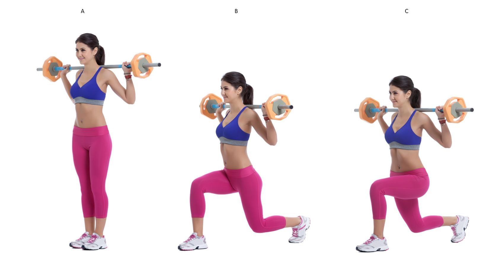 Lo primordial en este ejercicio son dos cosas: mantener el equilibrio y no sobrepasar la punta del pie con la rodilla. Es un ejercicio muy efectivo para los glúteos y sobre todo si añades peso. Haz 3 series de 10 repeticiones