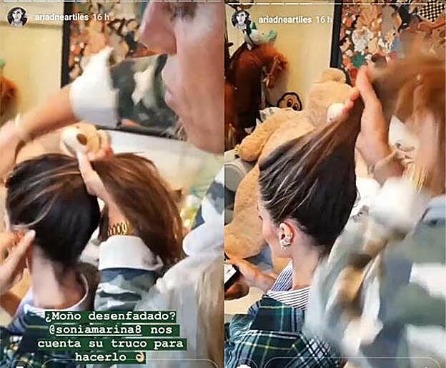 Empezamos haciendo una coleta alta con ayuda de las manos.