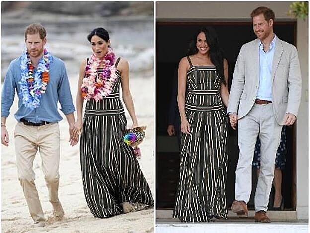 A la izquierda, Meghan Markle en Australia (2018) y en Sudáfrica (2019).