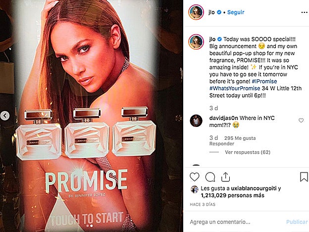 Jennifer Lopez ha mostrado en su cuenta de Isntagram la foto de la campaña de lanzamiento de su nuevo perfume, Promise