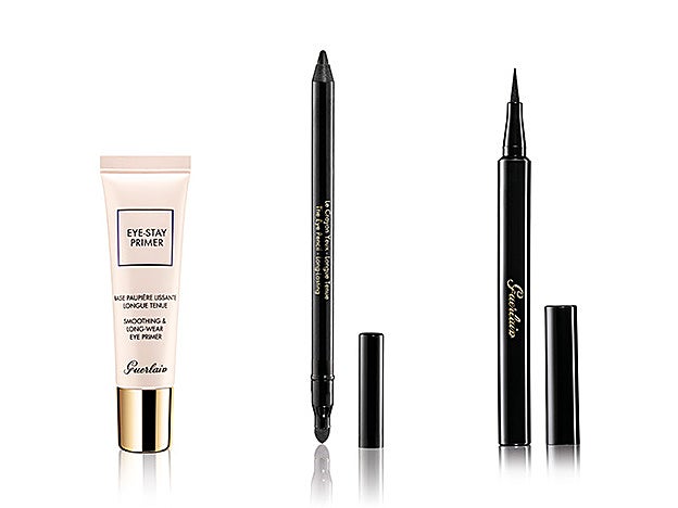 Eye Stay Primer (40,30 €), Le Crayon Yeux (27,40 €) y Feutre Eyeliner Précision (PVR 40,30 €), todos de Guerlain.