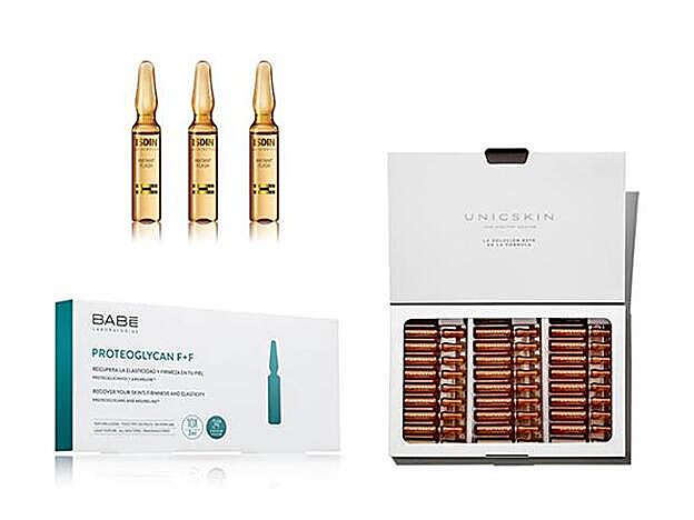 Instant Flash de Isdin (3,65 €/1 ud). Proteoglycan F+F de Babé (14 €/10 uds). Unic-30 Day Skin Miracle Shot de Unicskin (113,20 €/30 ud.).