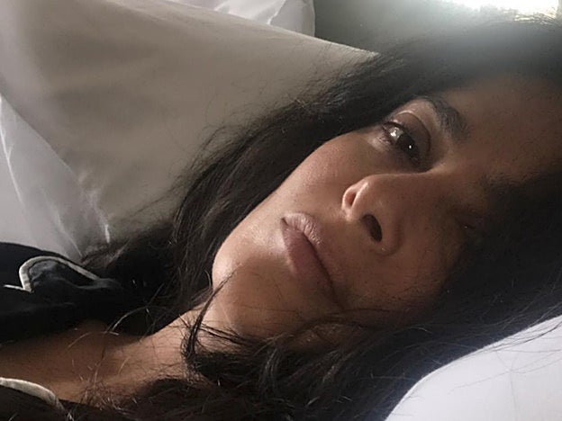 La cara de recién levantada de Salma Hayek.
