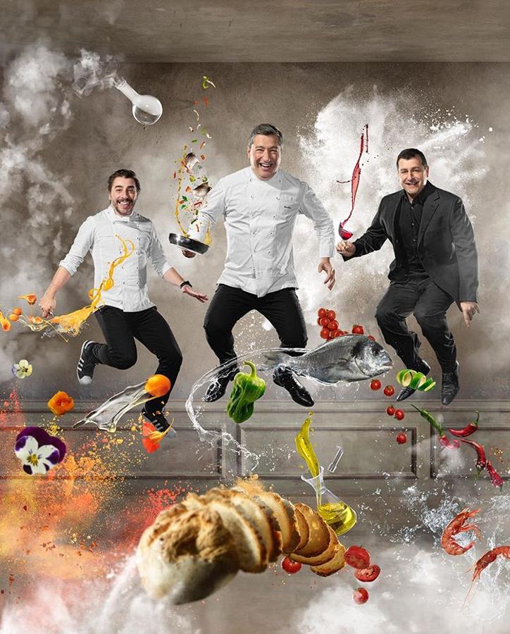 Los chefs Jordi, Joan, Josep y , en su restaurante de Girona, El Celler de Can Roca.