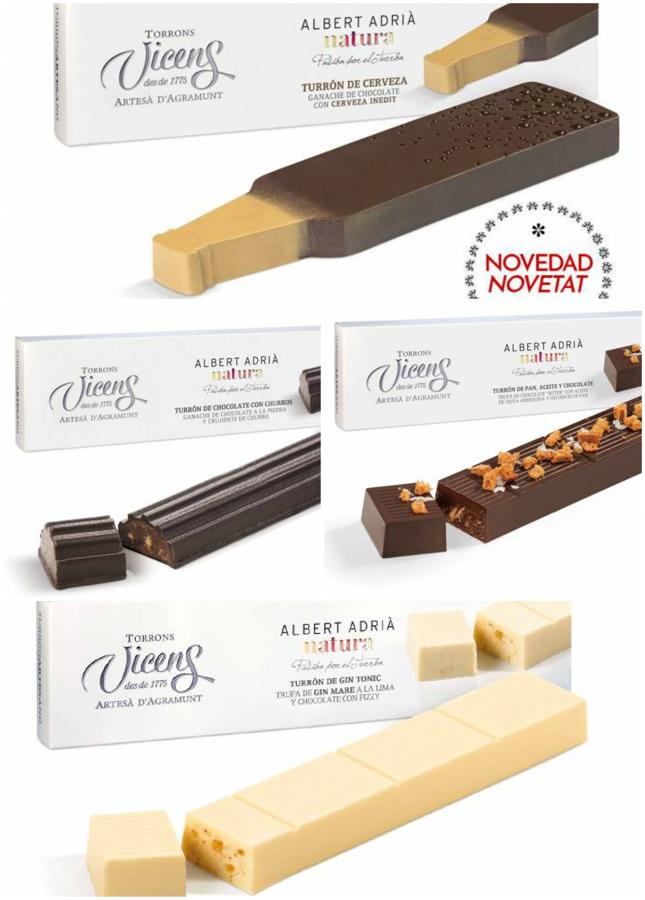 El turrón picante no es el único sabor original de Torrons Vicens: la tradicional casa también tiene entre su catálogo de sabores navideños creaciones de Albert Adrià como el turrón de cerveza inedit y garnache de chocolate; el turrón de chocolate con churros; el de pan, aceite y chocolate; o el de gintonic a la lima y chocolate blanco con fizzy.