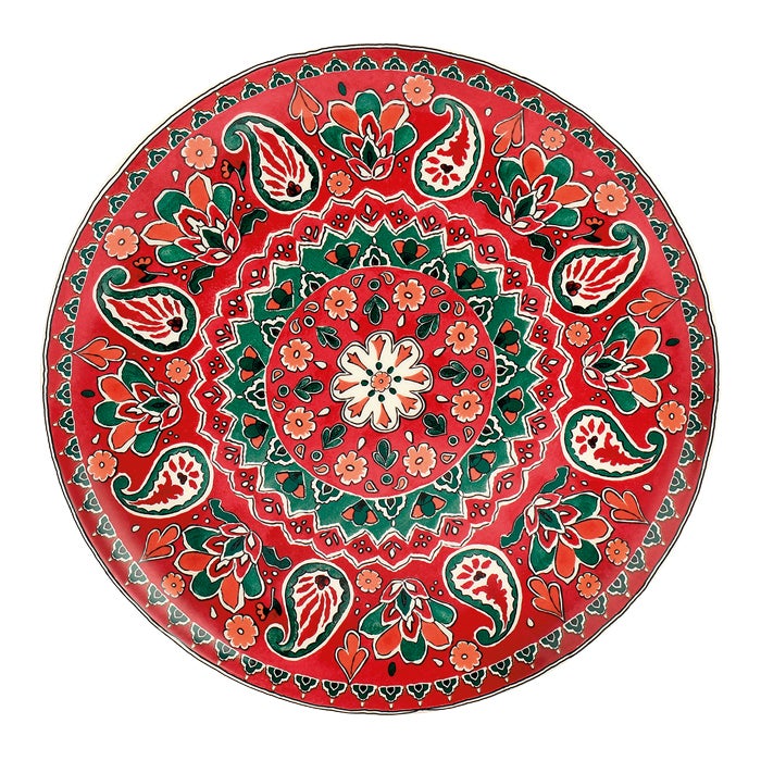 Este plato XL, primorosamente decorado con diseño Paisley, combina hasta con la porcelana más sencilla. Pruébalo.