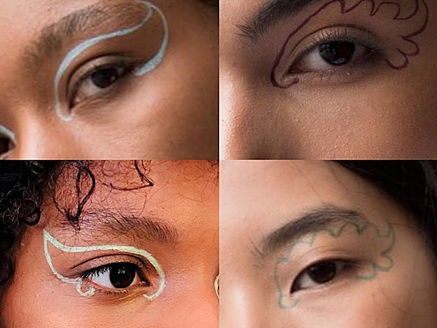 Idea genial del desfile de Rosie Assoulin: dibujar con lápiz formas en el párpado.