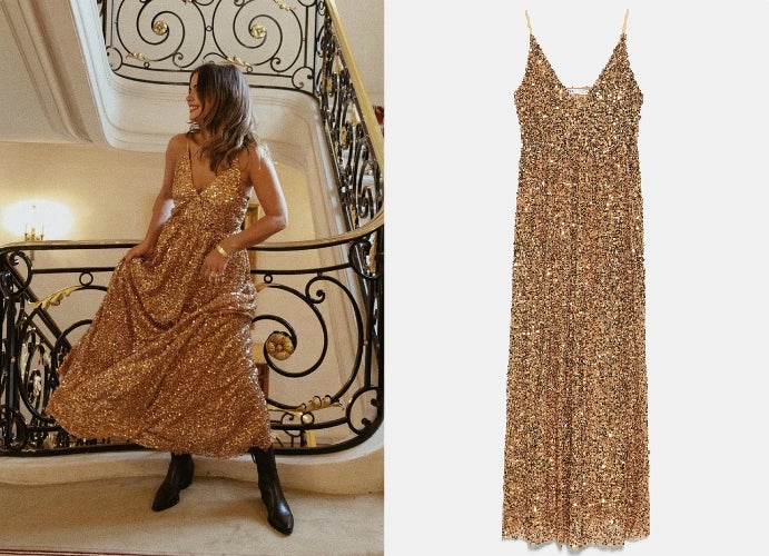 Sara Escudero (Collage Vintage) nos deslumbró con un  vestido de lentejuelas dorado de Zara  de edición limitada.
