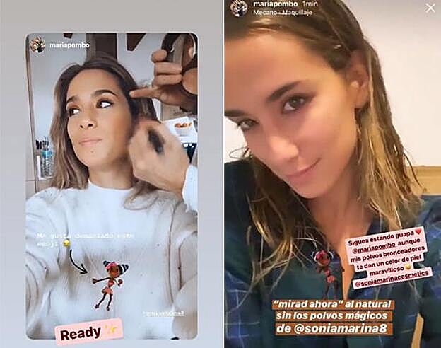 María Pombo ha mostrado el antes y el después de usar los polvos bronceadores de Sonia Marina.