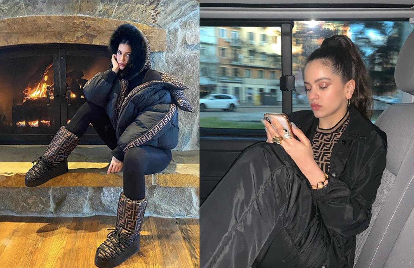 Amantes de la logomanía, tal y como las máximas de su estética dictan, ambas adoran la firma Fendi, que incluyen con devoción en sus armarios presumiendo siempre, eso sí, de logo. Aunque cada vez son más las marcas que apuestan por el minimalismo y por adoptar las máximas del lujo silencioso para no presumir en exceso de sus logos, Rosalía y Kylie Jenner llevan en el ADN de su estilo alardear de “marquitis”.