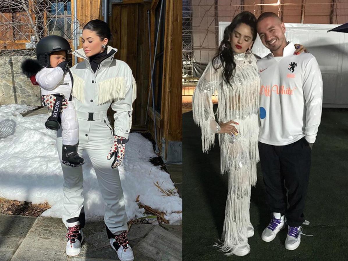 Looks total white con flecos son las armas estilísticas de las amigas. Rosalía confía en el saber hacer de Palomo Spain, mientras que Kylie Jenner apuesta por el mono de esquiar de flecos de Moncler que está arrasando entre las influencers.