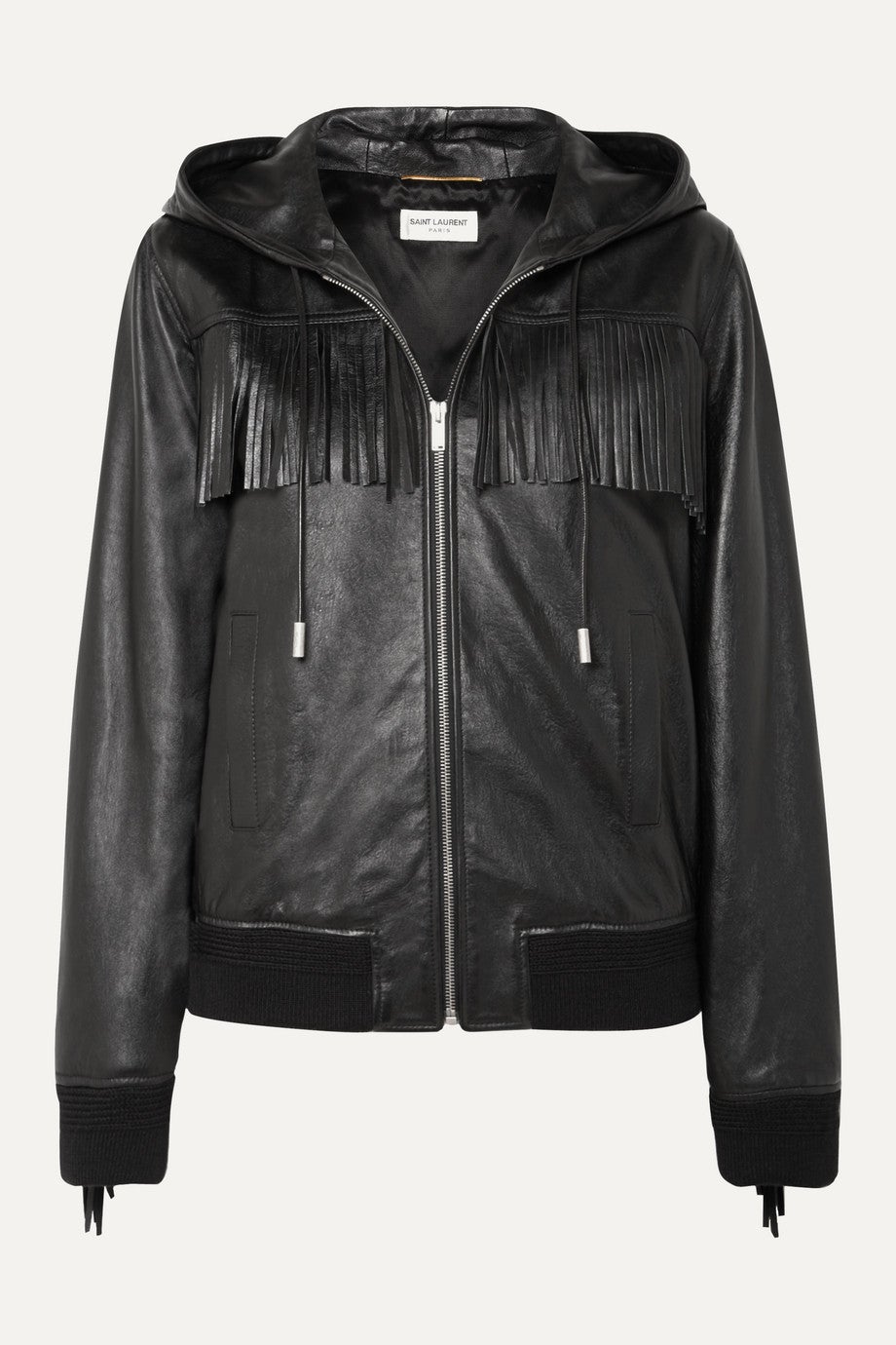 Cazadora de piel con capucha, de Yves Saint Laurent.