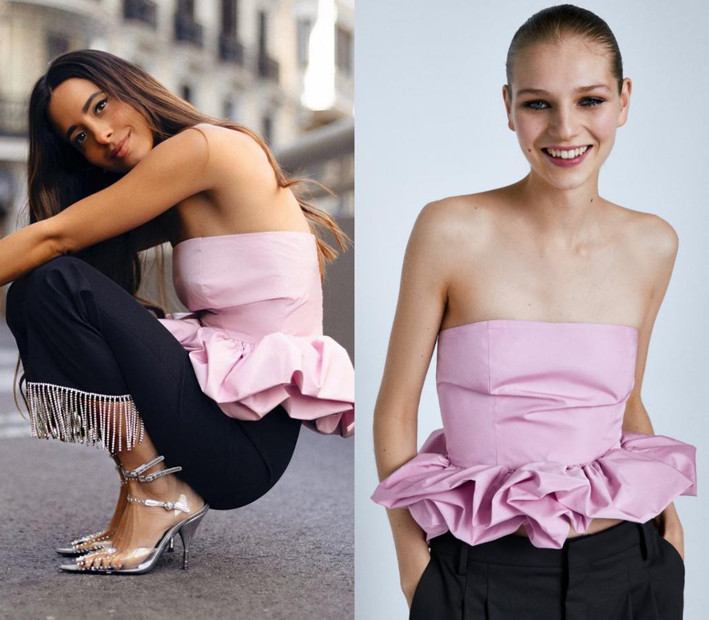 La  colección de fiesta de Zara  fue todo un éxito y este top que muchas influencers han vestido, como María Fernández-Rubíes, ya está rebajado a 25,95 euros.