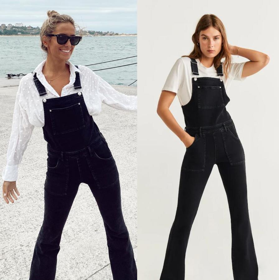 Los más de un millón de seguidores que tiene María Pombo quedaron rendidos a  este peto  de Mango. Un modelo negro con pernera acampanada que ahora cuesta 25,99 euros.