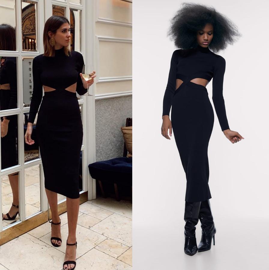 Mery Turiel y su poder de descubrir prendas que para el resto pasan desapercibidas. Y este  vestido midi negro  cut out causó furor. Ahora está disponible por 25,99 euros.