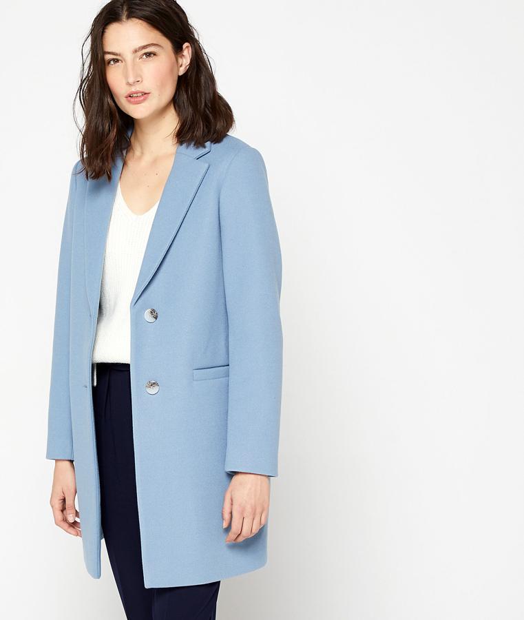 Abrigo de tejido de entretiempo , en color azul (69,99 euros).