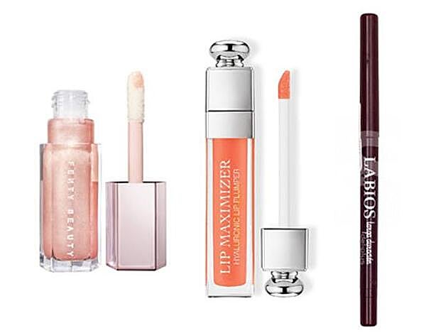 1. Gloss Bomb Universal Lip Luminizer (17,55 euros) / 2. Gloss de Dior Addict Lip Maximizer (37,50 euros) / 3. Perfilador de labios larga duración nº4 (2,97 euros)